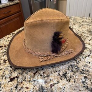San Zeno vintage handmade leather suede hat feathers